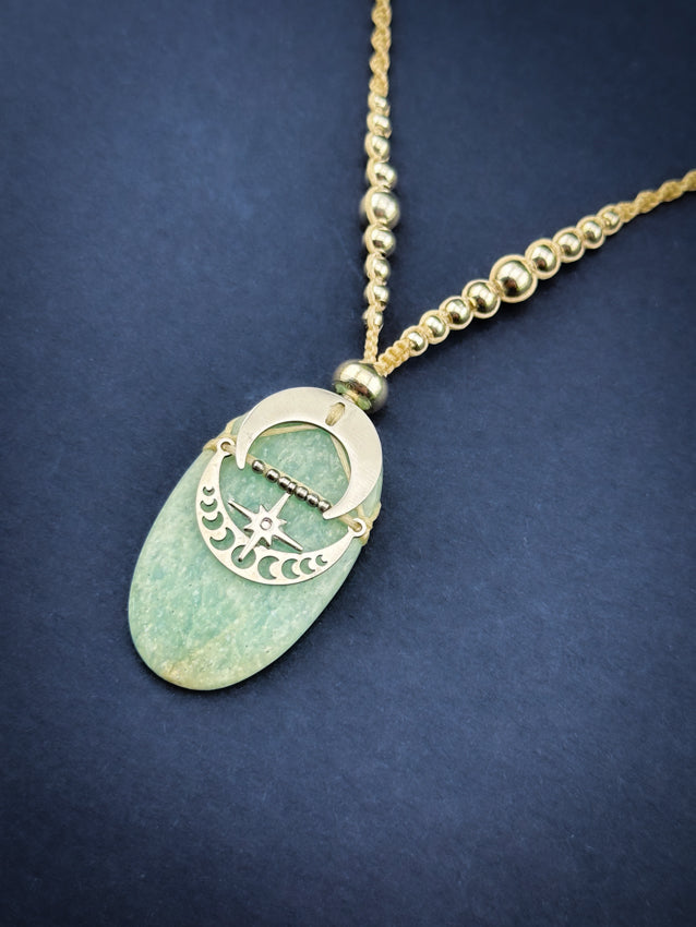 Amazonite Oval Crescent Moon Silver