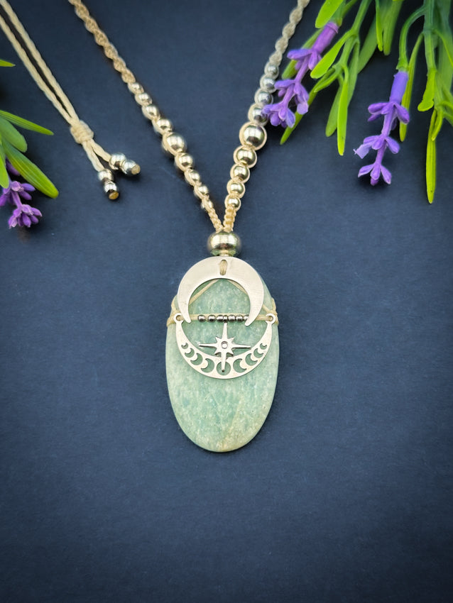 Amazonite Oval Crescent Moon Silver