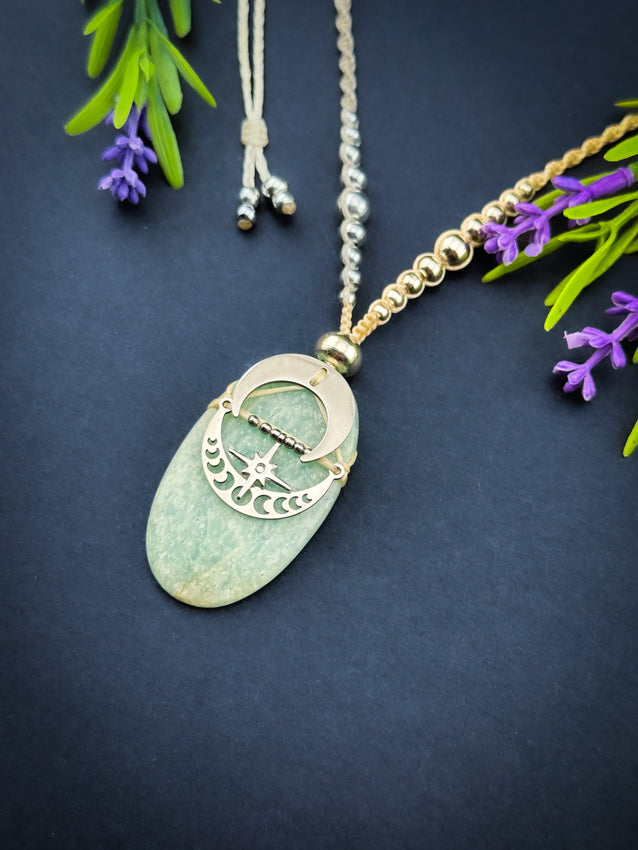 Amazonite Oval Crescent Moon Silver