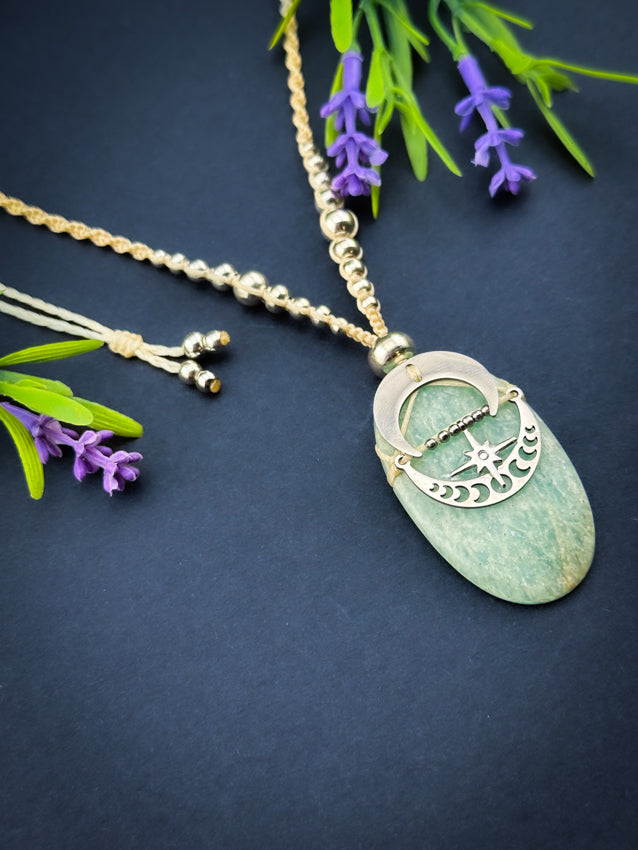Amazonite Oval Crescent Moon Silver