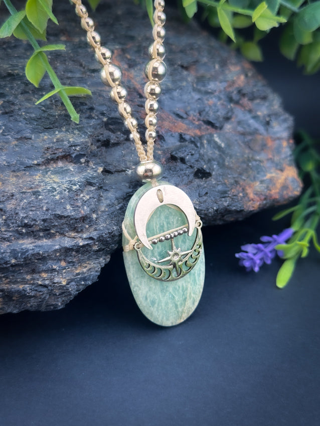 Amazonite Oval Crescent Moon Silver