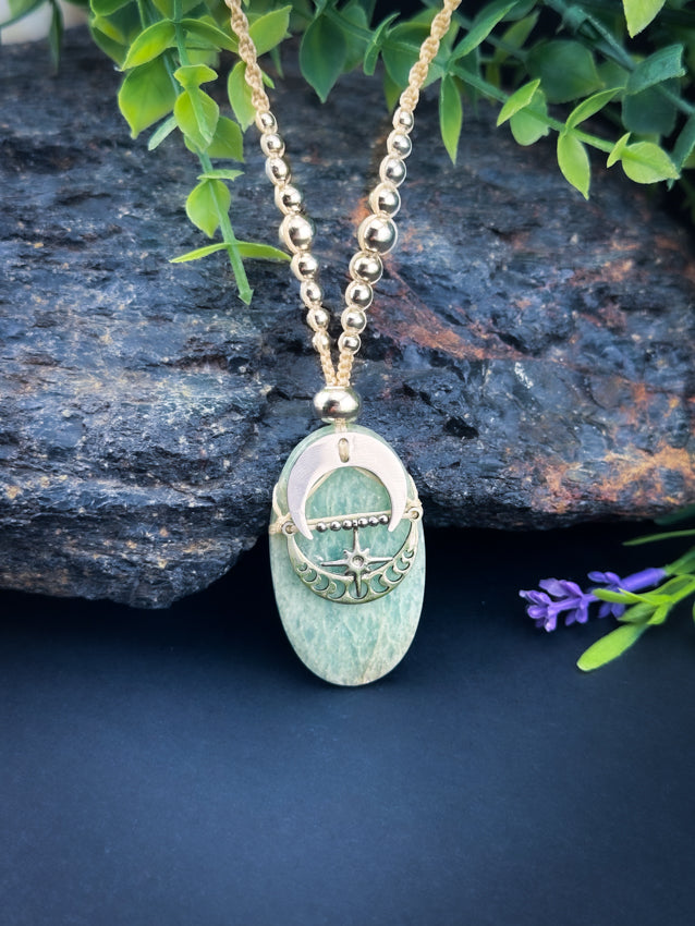 Amazonite Oval Crescent Moon Silver