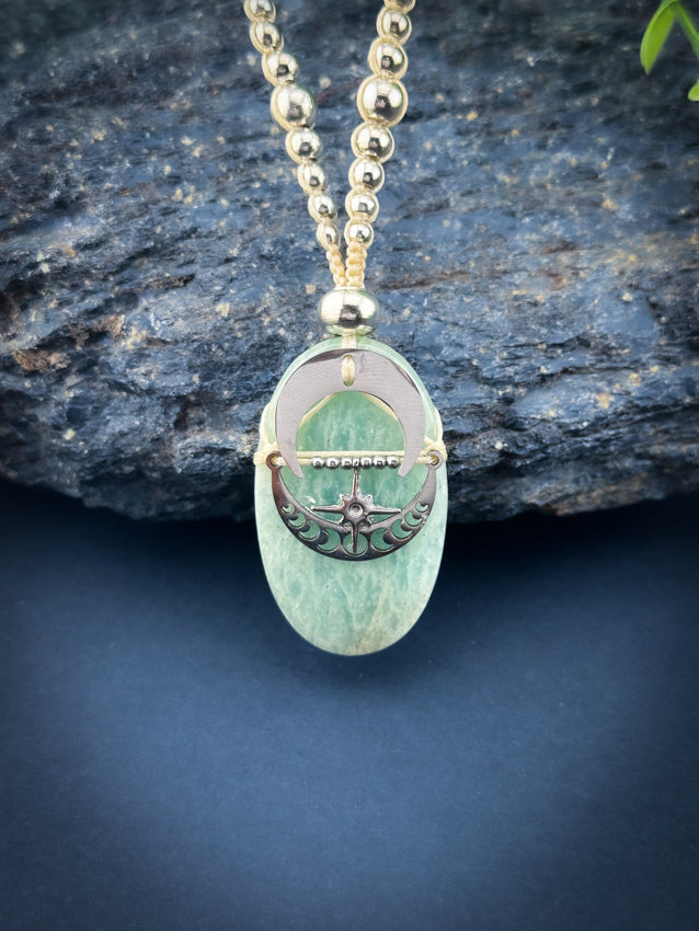 Amazonite Oval Crescent Moon Silver