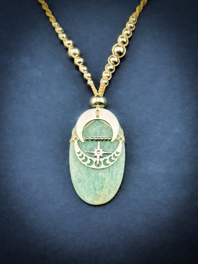 Amazonite Oval Crescent Moon Silver