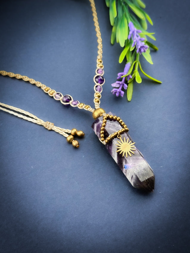 Amethyst Crystal point - Brass Sun