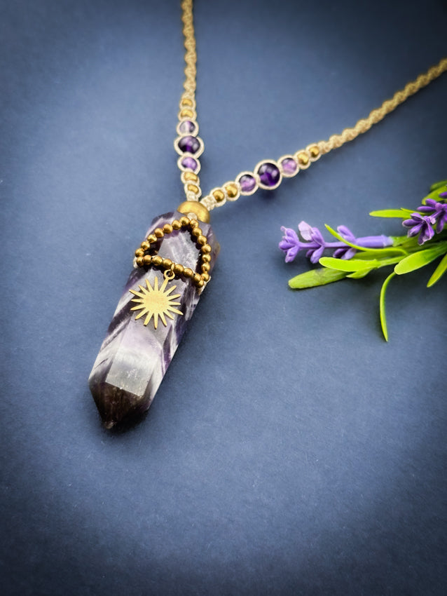 Amethyst Crystal point - Brass Sun