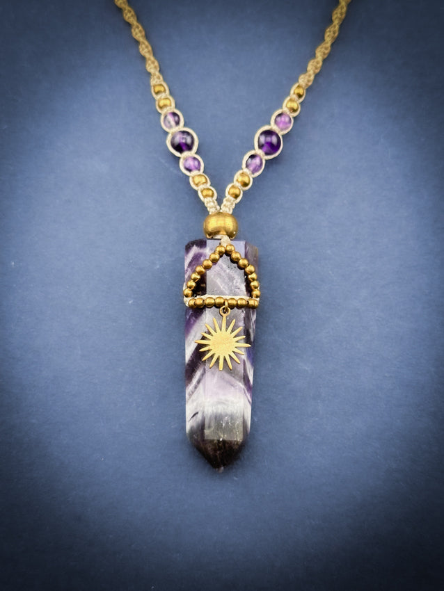 Amethyst Crystal point - Brass Sun