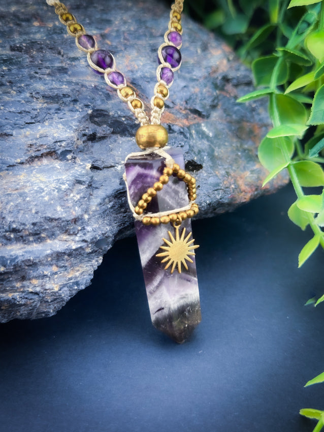 Amethyst Crystal point - Brass Sun