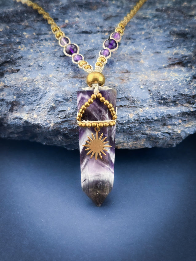 Amethyst Crystal point - Brass Sun