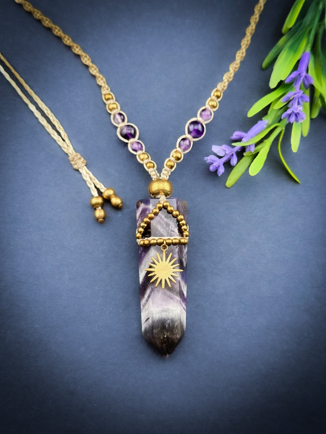 Amethyst Crystal point - Brass Sun