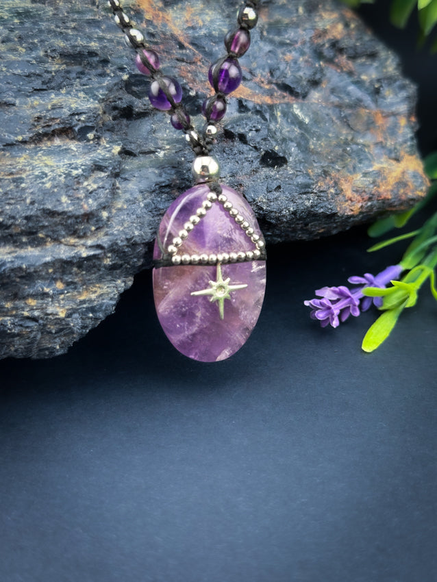 Amethyst Crystal Oval - Silver