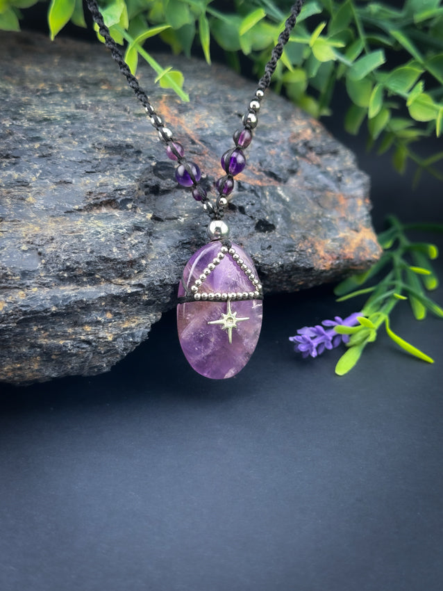 Amethyst Crystal Oval - Silver