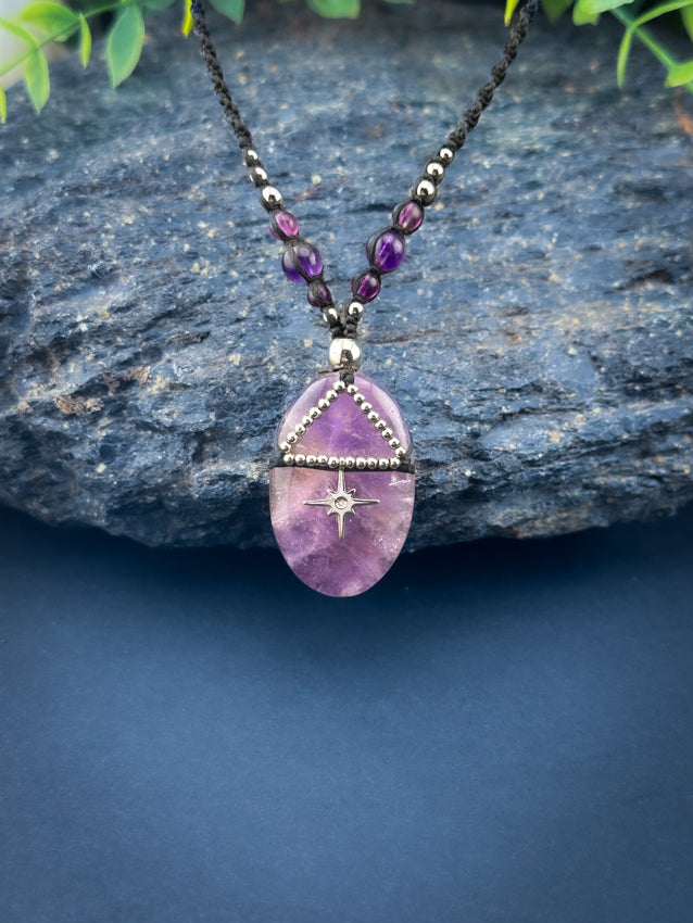 Amethyst Crystal Oval - Silver