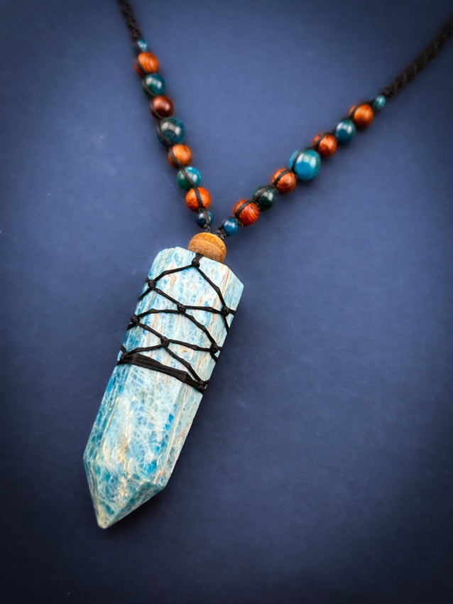 Apatite Crystal Point - Wooden Beads