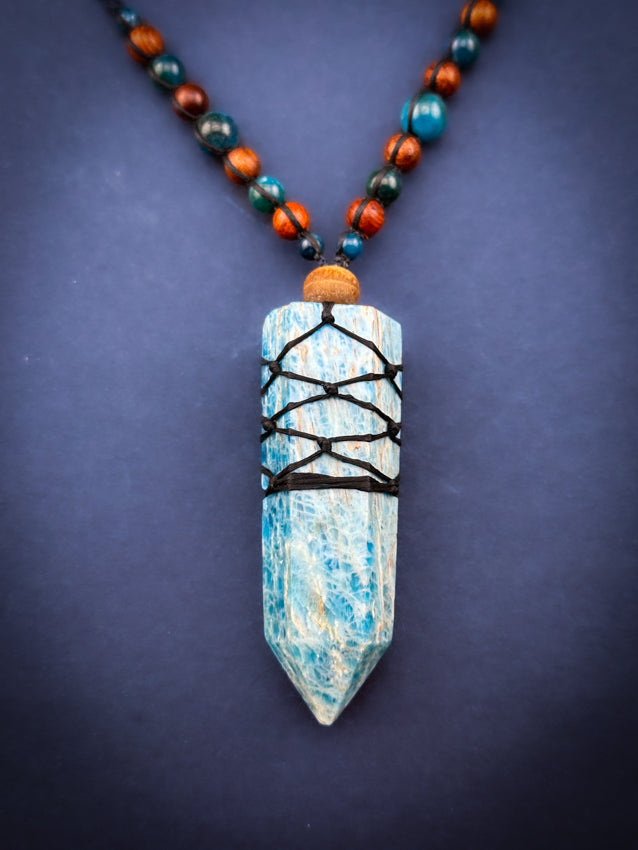Apatite Crystal Point - Wooden Beads