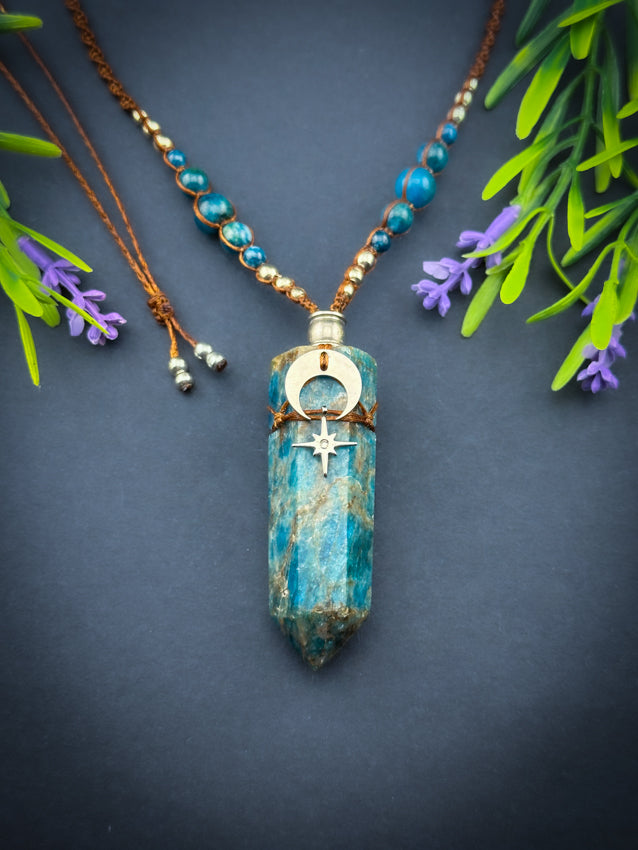 Apatite Crystal Point - Silver Stainless Steel