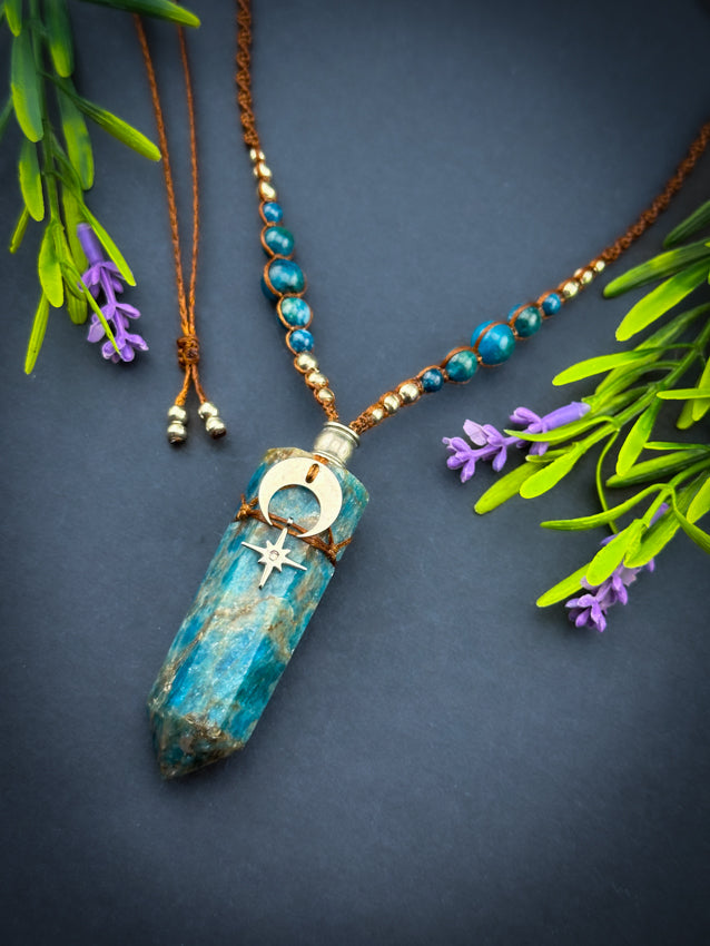Apatite Crystal Point - Silver Stainless Steel