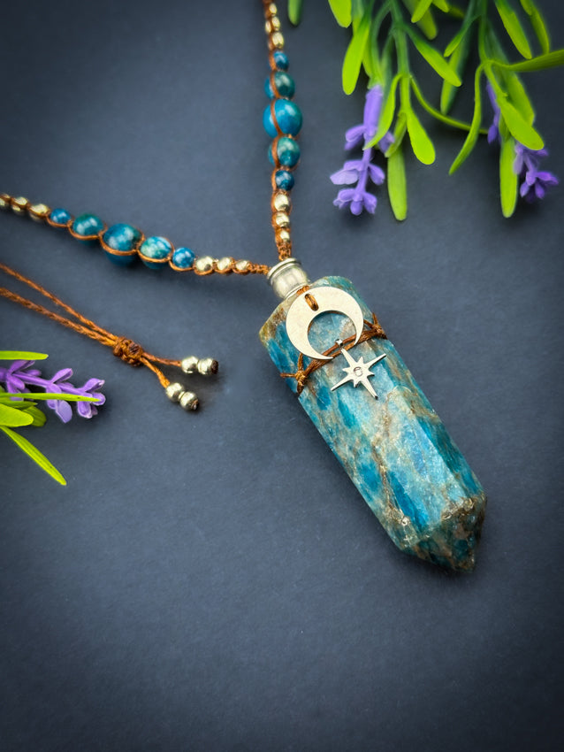 Apatite Crystal Point - Silver Stainless Steel