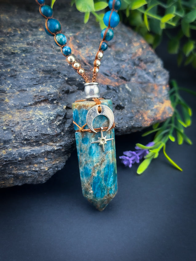 Apatite Crystal Point - Silver Stainless Steel
