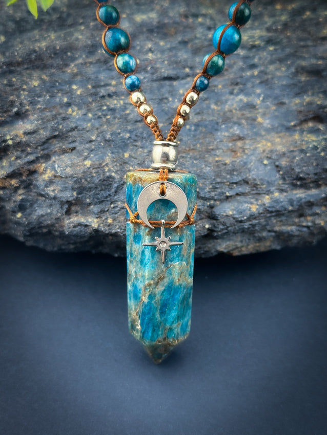 Apatite Crystal Point - Silver Stainless Steel