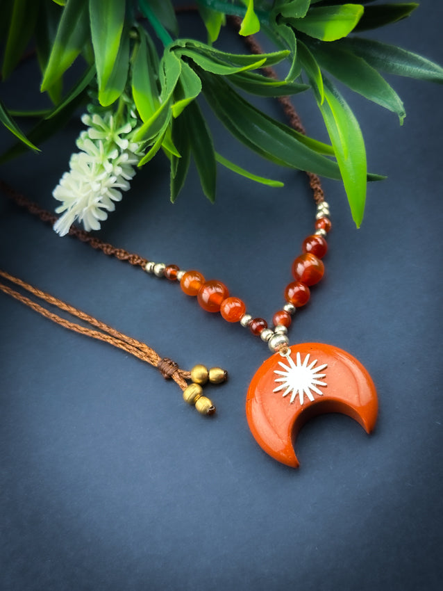 Red Jasper & Carnelian beads Small Moon - Silver