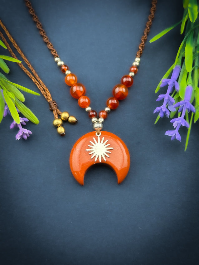 Red Jasper & Carnelian beads Small Moon - Silver