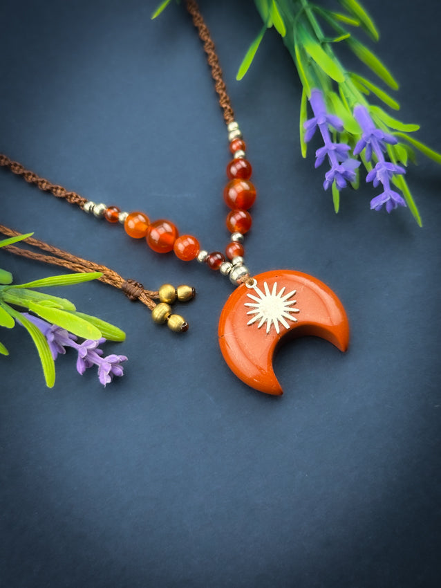 Red Jasper & Carnelian beads Small Moon - Silver