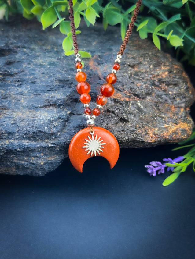 Red Jasper & Carnelian beads Small Moon - Silver