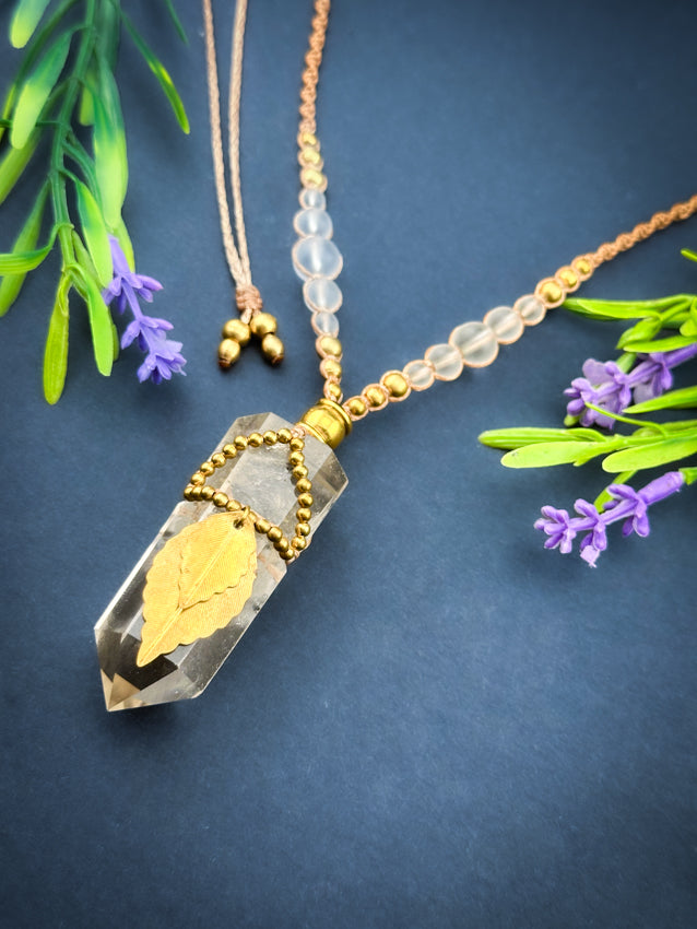 Clear Quartz Point Crystal - Brass Leaves