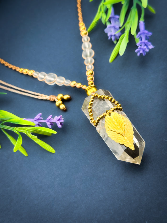 Clear Quartz Point Crystal - Brass Leaves