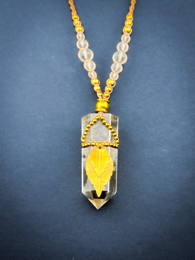 Clear Quartz Point Crystal - Brass Leaves