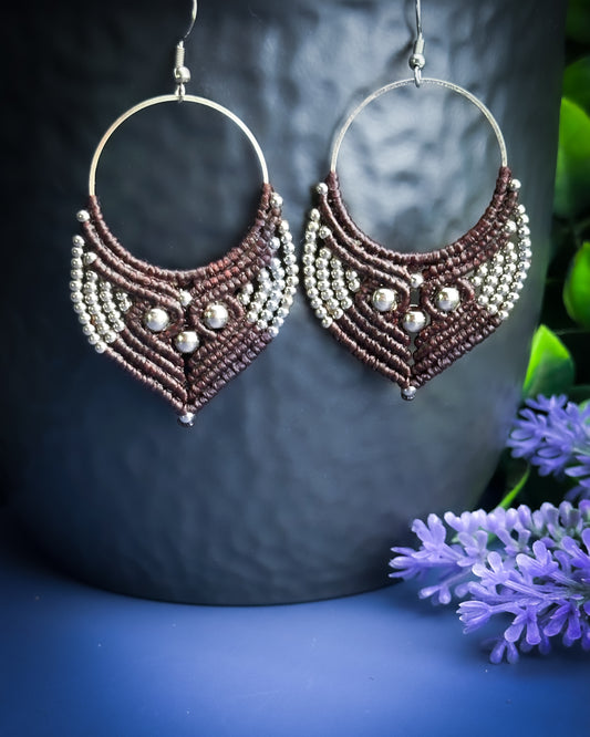 Macrame Earrings silver - Chocolate Brown