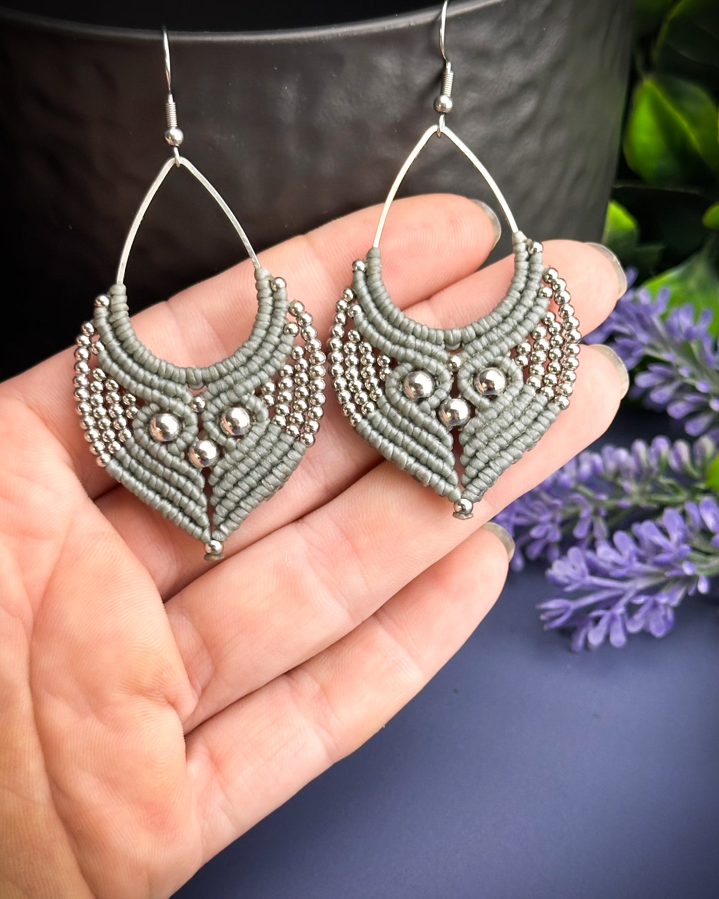 Macrame Earrings silver - Grey