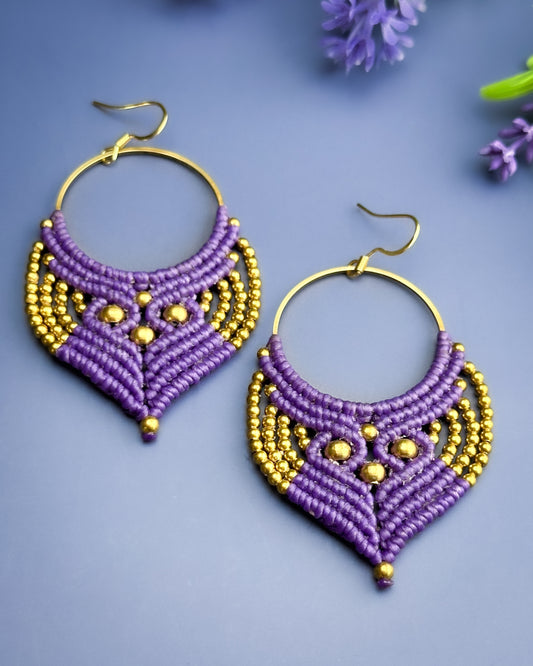 Macrame Earrings Golden - Dark Purple