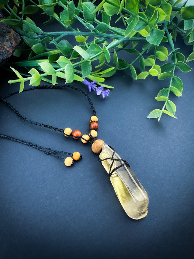 Natural Citrine Point - Wooden Beads