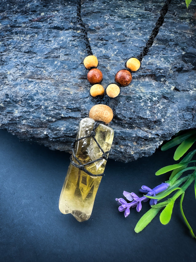 Natural Citrine Point - Wooden Beads
