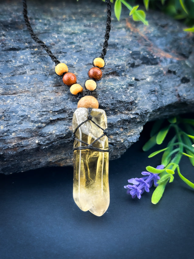 Natural Citrine Point - Wooden Beads