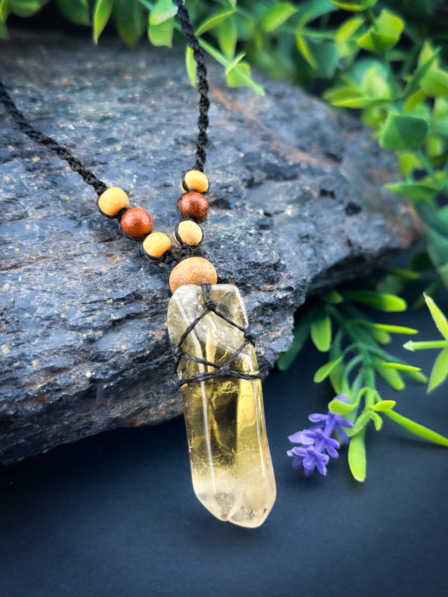 Natural Citrine Point - Wooden Beads