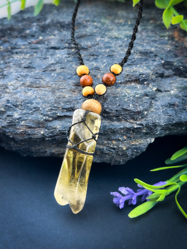 Natural Citrine Point - Wooden Beads