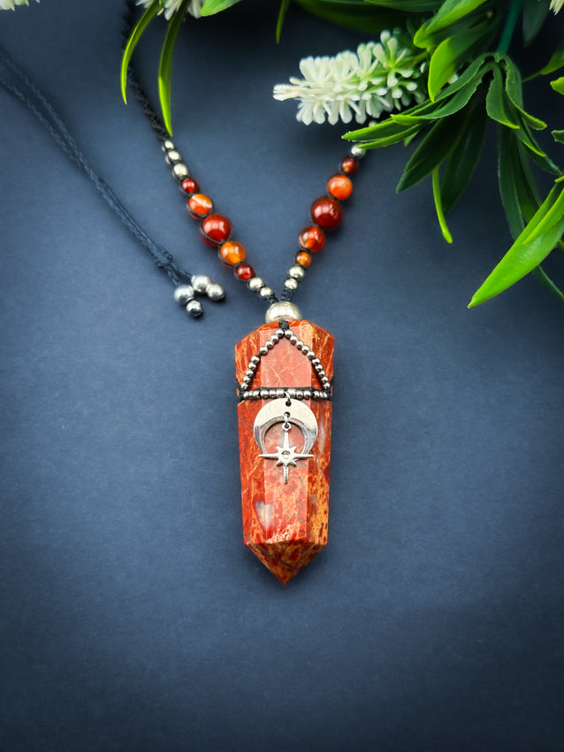 Red Jasper Crystal Point - Stainless Steel Silver