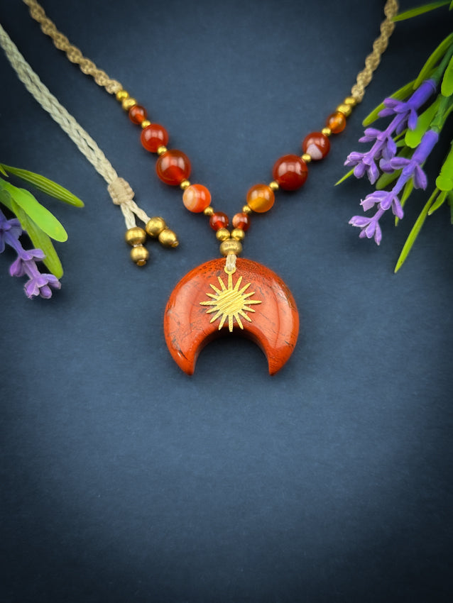 Red Jasper Moon with Brass Sun