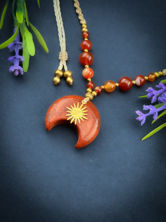 Red Jasper Moon with Brass Sun