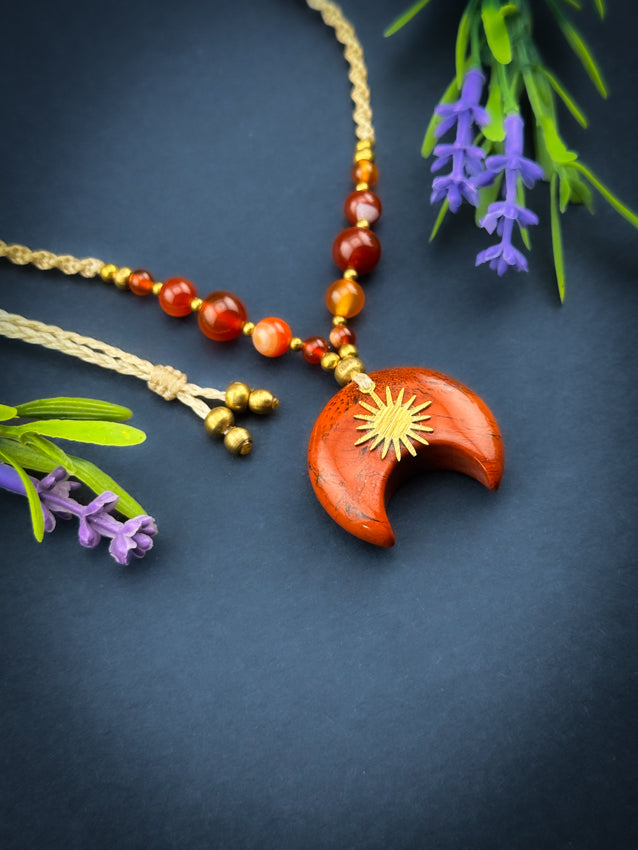 Red Jasper Moon with Brass Sun