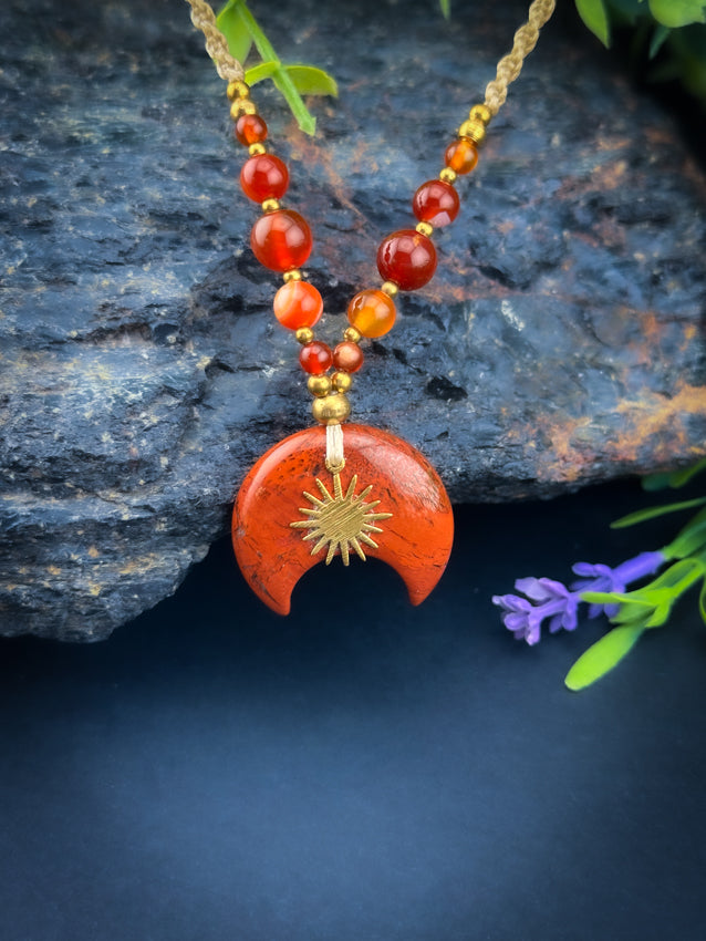 Red Jasper Moon with Brass Sun