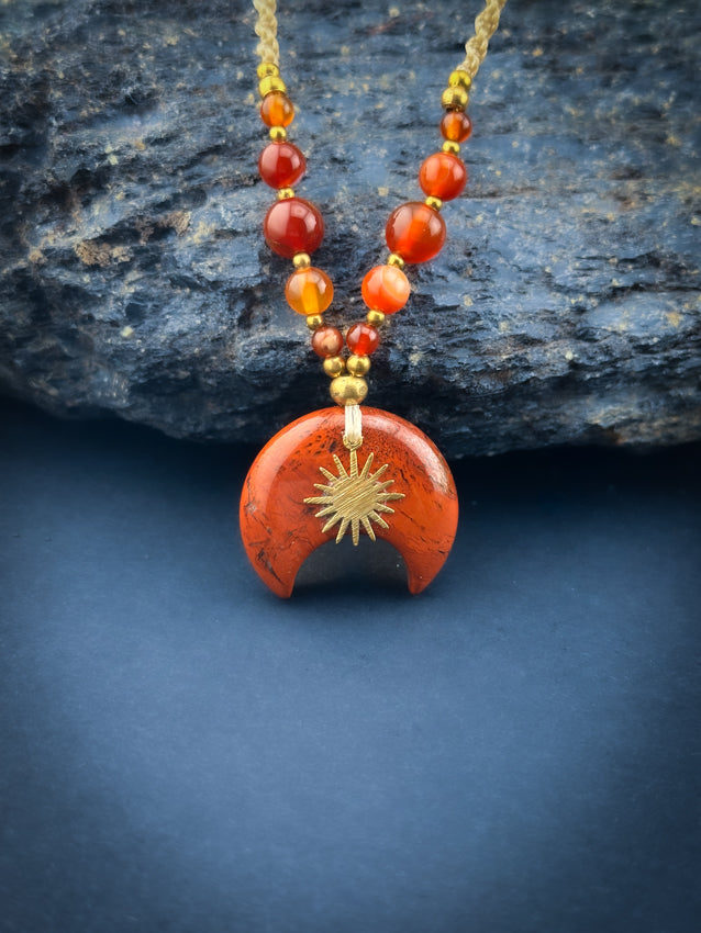 Red Jasper Moon with Brass Sun