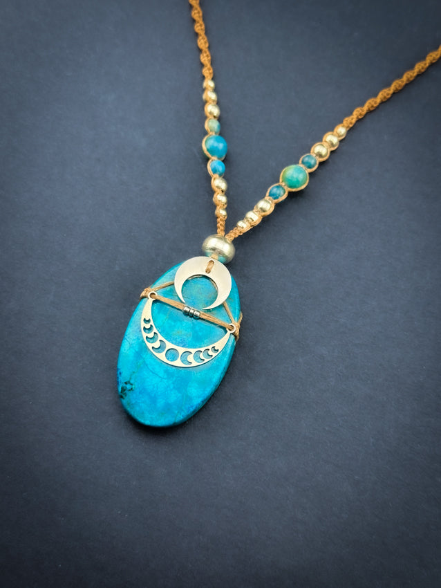 Shattuckite Oval - cresent moon - Apatite & Silver