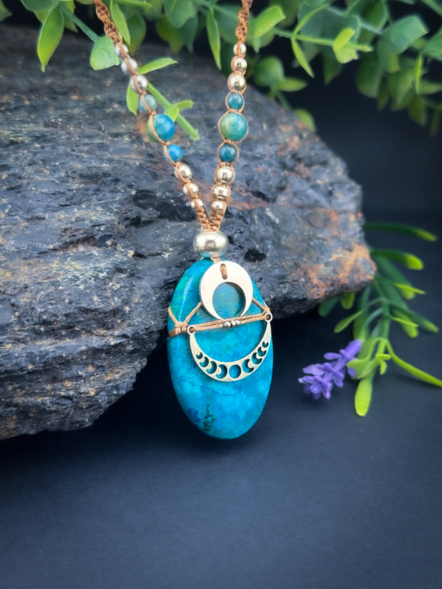 Shattuckite Oval - cresent moon - Apatite & Silver