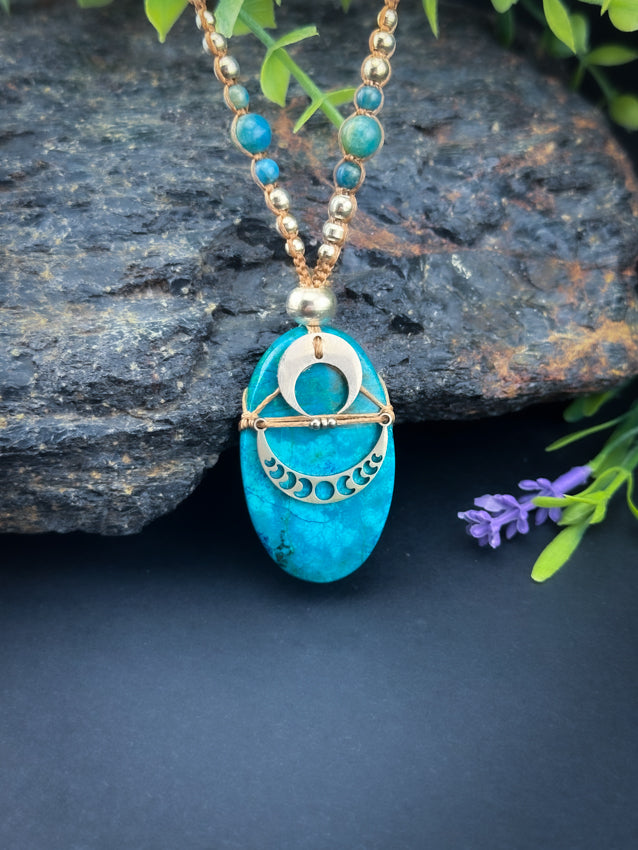 Shattuckite Oval - cresent moon - Apatite & Silver