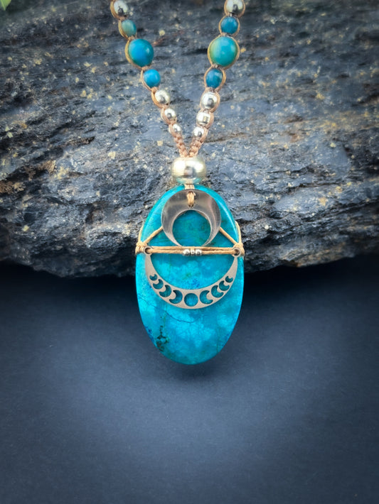 Shattuckite Oval - cresent moon - Apatite & Silver