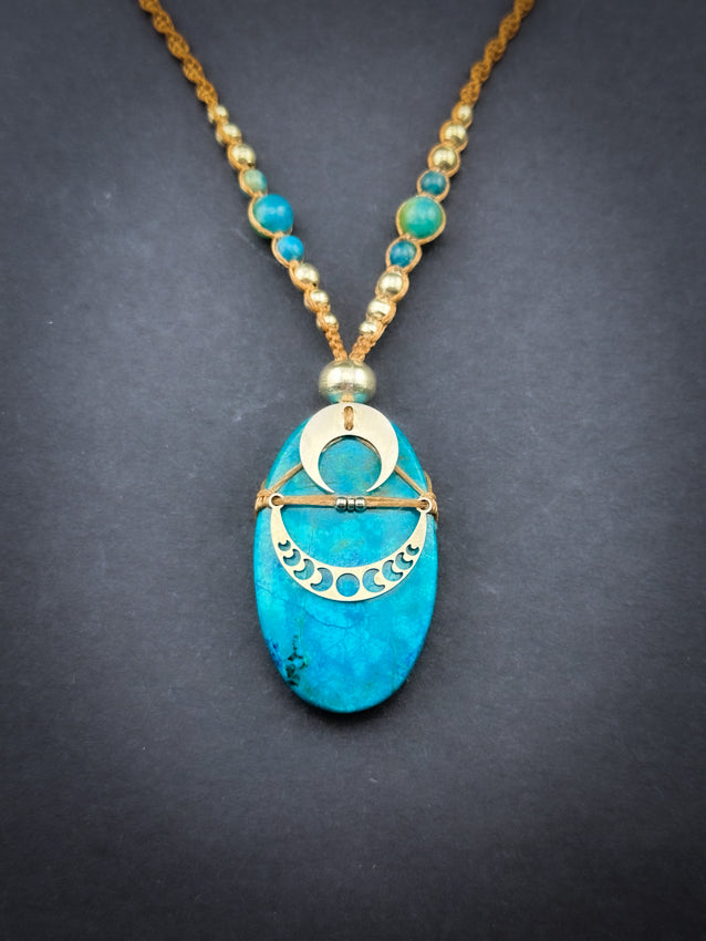 Shattuckite Oval - cresent moon - Apatite & Silver
